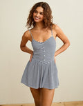 AE Button-Up Textured Knit Romper - Navy