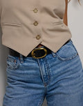 AE Oval-Twist-Buckle Leather Belt - Black