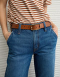 AE Rectangle Buckle Leather Belt - Cognac