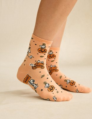 AE Snoopy Cropped Crew Socks - Peach