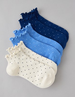 AE Ruffle Shortie Crew Socks 3-Pack - Blue