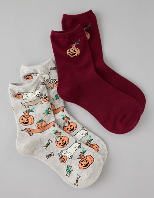 AE Halloween Cropped Crew Socks 2-Pack - Fuchsia Pink