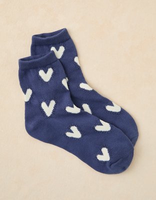 AE Knit Heart Cropped Crew Socks - Deep Sea Blue