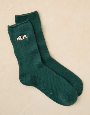 AE Snoopy Cozy Crew Socks - Camper Green