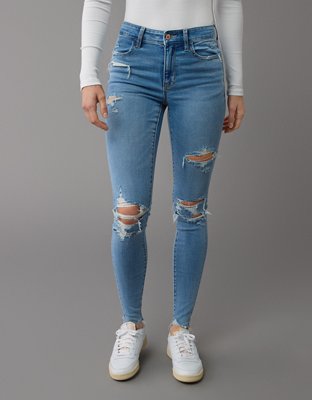 AE High-Waisted Ripped Jegging - Medium Indigo