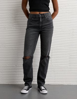 AE Super High-Waisted Straight Jean - Black Charcoal