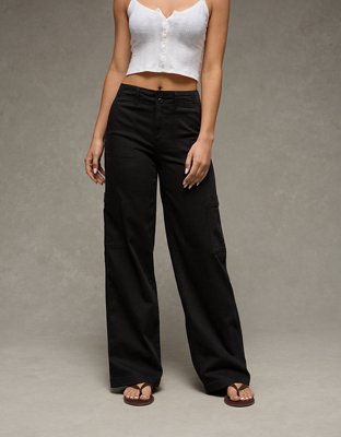 AE Stretch Super High-Waisted Wide-Leg Cargo Pant - Onyx Black