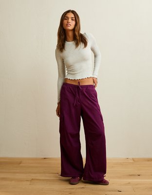 AE Low-Rise Baggy Cargo Parachute Pant - Burgundy