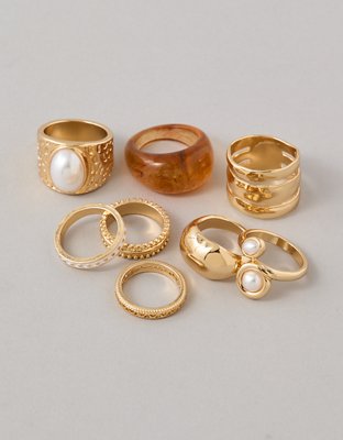 AE Pearl & Resin Rings 8-Pack - Gold