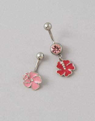 AE Hibiscus Flower Belly Rings 2-Pack - Silver