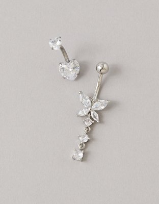 AE Cubic Zirconia Belly Rings 2-Pack - Silver