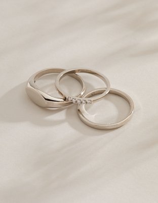AE Keepers Collection Platinum Plated Ring 3-Pack - Silver