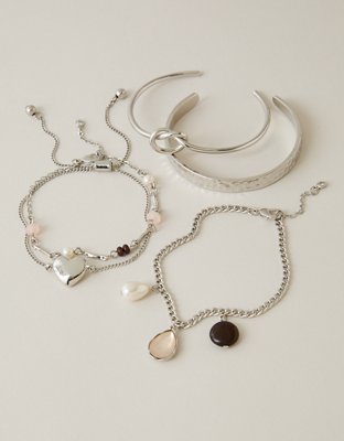 AEO Chain & Cuff Bracelet 5-Pack - Silver