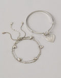 AE Heart Bangle Charm Bracelet 3-Pack - Silver