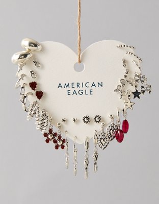 AEO Silver & Burgundy Earrings 18-Pack - Silver