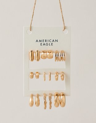AEO Hoop Earrings 9-Pack - Gold