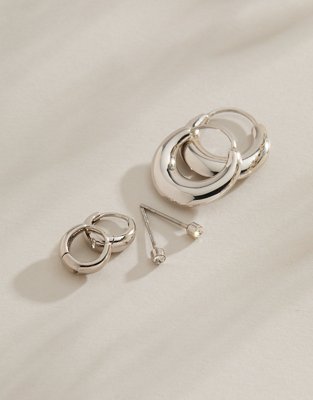 AE Keepers Collection Platinum Plated Earrings 3-Pack - Silver