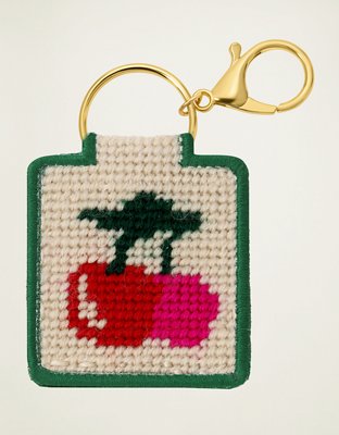 Lucky Feather Sweet Cherries Needlepoint Keychain Kit - Multi