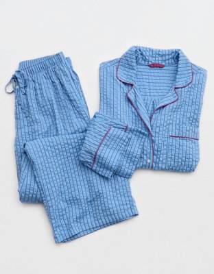OVERSLEPT by Aerie Seersucker Trouser Pant - Horizon Sky