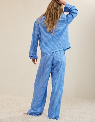 OVERSLEPT by Aerie Seersucker Trouser Pant - Horizon Sky