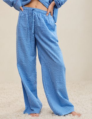 OVERSLEPT by Aerie Seersucker Trouser Pant - Horizon Sky