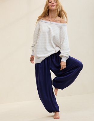OVERSLEPT by Aerie Liquid Satin Balloon Pant - Navy