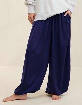 OVERSLEPT by Aerie Liquid Satin Balloon Pant - Navy