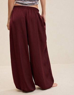 OVERSLEPT by Aerie Liquid Satin Balloon Pant - Royal Berry