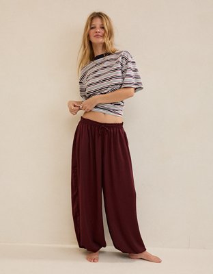 OVERSLEPT by Aerie Liquid Satin Balloon Pant - Royal Berry