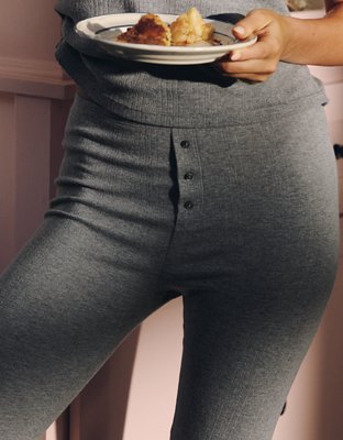 OVERSLEPT by Aerie Pointelle Legging - Dark Heather Gray