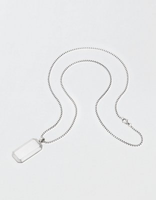 West Coast Jewelry Men's Small Beveled Edge Antiqued Dog Tag Necklace - Silver