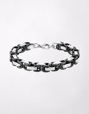 West Coast Jewelry Two-Tone Stainless Steel Byzantine Chain Bracelet - Black
