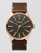 Nixon Sentry Leather Watch - Rose Gold