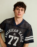 AE Boxy Fit V-Neck Graphic Mesh T-Shirt - Navy