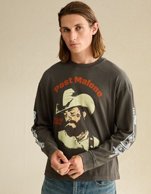 AE Boxy Fit Post Malone Long-Sleeve Graphic T-Shirt - Dusted Slate