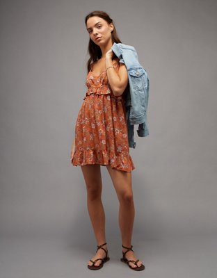AE Babydoll V-Neck Ruffle Mini Dress - Sienna