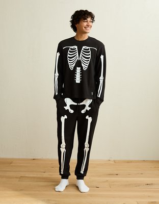 AEO Halloween Skeleton Waffle Lounge Set - Black