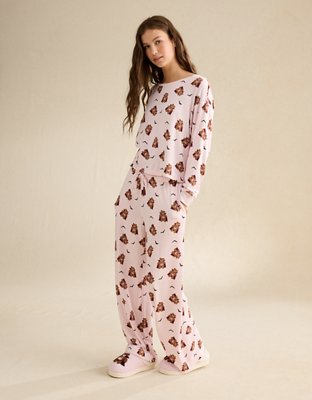 AE Luxe Plush Long Sleeve + Pant PJ Set - Light Pink