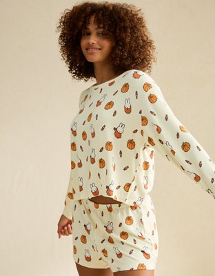 AE Luxe Plush Miffy Long Sleeve + Short PJ Set - Cream