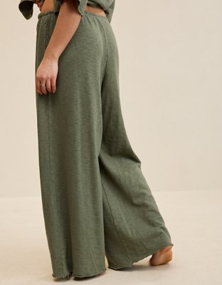Aerie It's Casual Knit Slub Trouser - Olive Fun