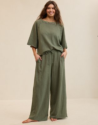 Aerie It's Casual Knit Slub Trouser - Olive Fun