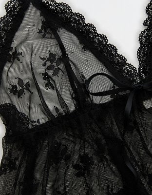 OVERSLEPT by Aerie Sheer Lace Nightie - True Black