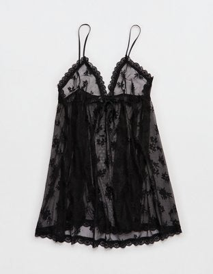 OVERSLEPT by Aerie Sheer Lace Nightie - True Black
