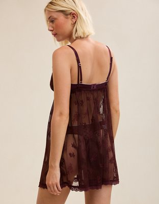 OVERSLEPT by Aerie Sheer Lace Nightie - Royal Berry