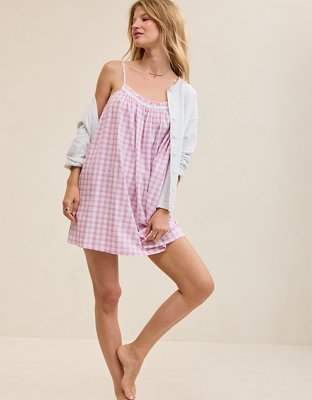 OVERSLEPT by Aerie Seersucker Babydoll Nightie - Hushed Violet