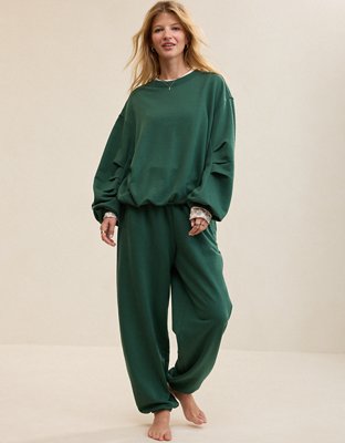 Aerie Jet Setter Crew Sweatshirt - Rugged Green