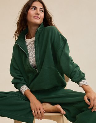 Aerie Oh Zip! Sweatshirt - Rugged Green