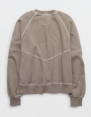 Aerie Go-To Classic Length Crew Sweatshirt - Heathered Taupe