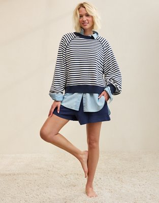 Aerie Go-To Classic Length Crew Sweatshirt - Navy