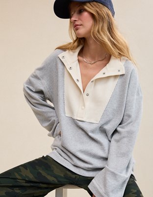 Aerie Quarter Snap Sweatshirt - Medium Heather Gray